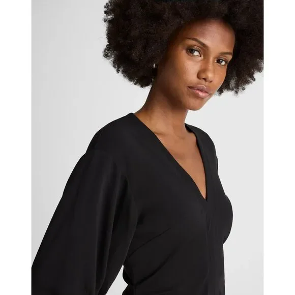 Madewell Jasmine Midi Dress Black Ruched Waist Crepe V Neck Slit Size 6 NWT - Picture 7 of 15